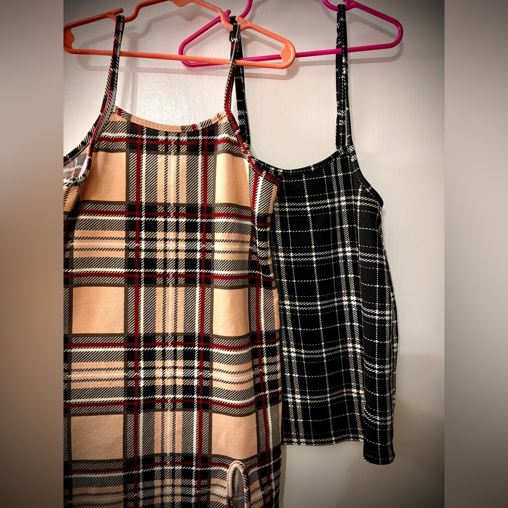 Plaid Kids Dress Set - Black and Tan